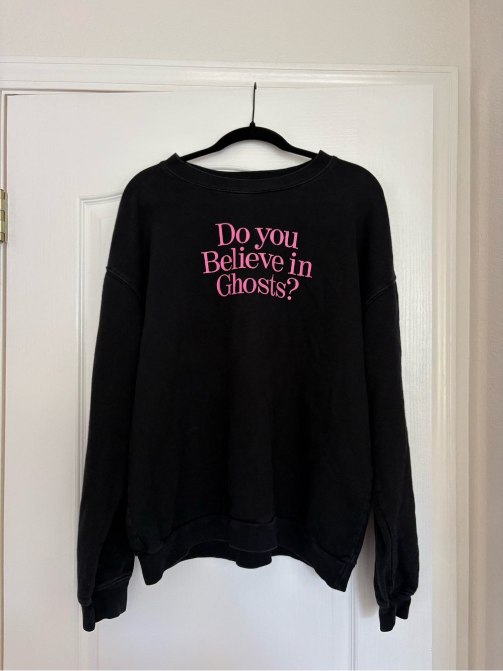 LONELY GHOST Black Crewneck Sweatshirt with Pink Graphic